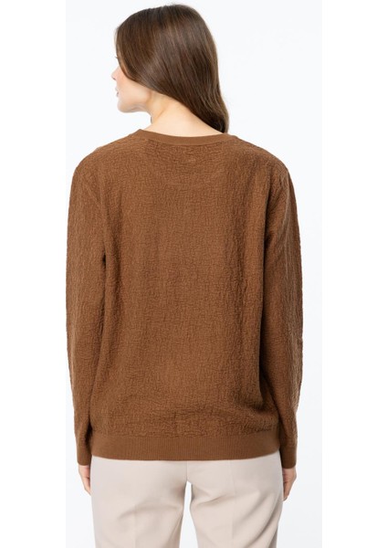 Kendinden Desenli Önü Düğmeli Triko Kahve Kazak 46395-2K5 indirimleri