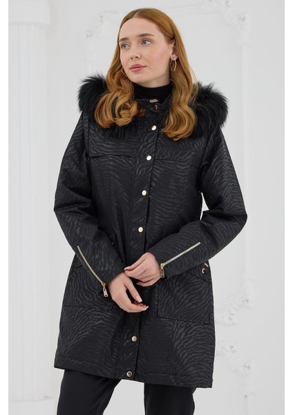 Zebra Desenli Gold Detaylı Siyah Kadın Mont MB18.72-2K5 indirimleri