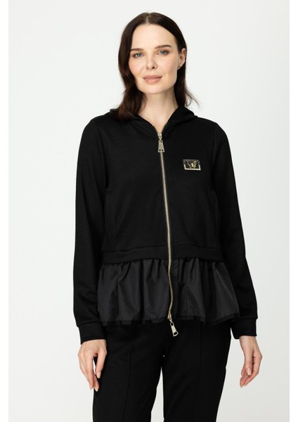 Altı Paraşüt Kumaş Kelebek Detaylı Siyah Kadın Mont 46702-2K5