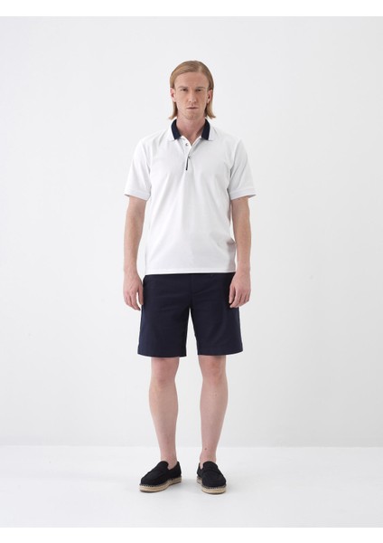 Erkek Lacivert Regular Fit Keten Şort
