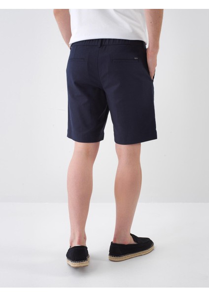 Erkek Lacivert Regular Fit Keten Şort