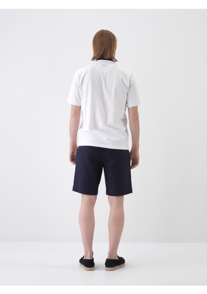 Erkek Lacivert Regular Fit Keten Şort