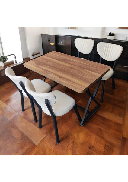 4 Kişilik Kemençe Mutfak Masa Sandalye Takımı 120 x 70 cm (Beyaz)