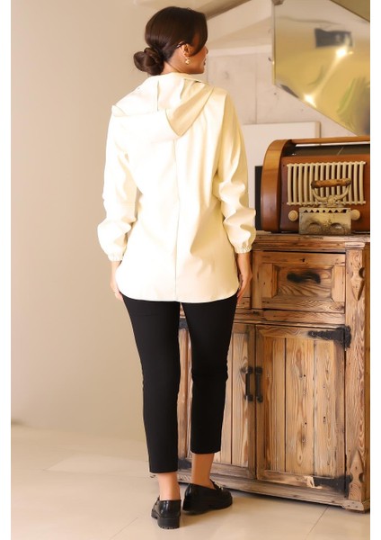 Kolları Lastikli Uzun Kollu Krem Kadın Ceket 165-2K5 indirimleri