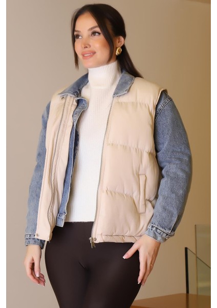 Yelek Detaylı Laci Kadın Kot Mont D99423-2K5