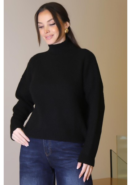 Yarım Balıkçı Uzun Kollu Siyah Kadın Kazak 0116-2K5 fiyatları