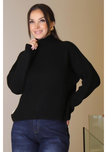 Yarım Balıkçı Uzun Kollu Siyah Kadın Kazak 0116-2K5 modelleri