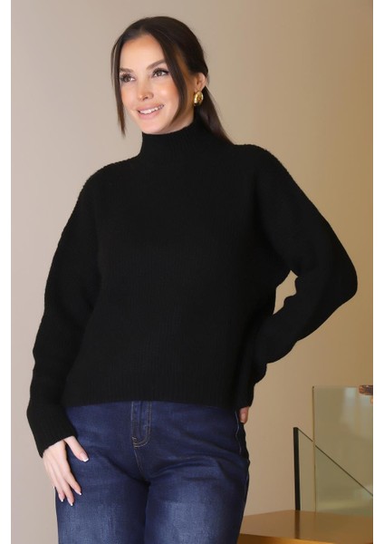 Yarım Balıkçı Uzun Kollu Siyah Kadın Kazak 0116-2K5 fırsatları