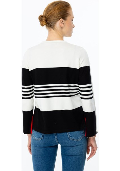 Çizgili Yırtmaç Detaylı Triko Siyah Kadın Kazak 49324-2K5 indirimleri