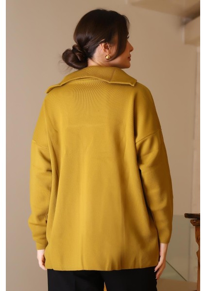 Geniş Yaka Fermuarlı Asit Triko Kadın Kazak 6078-2K5 fırsatları