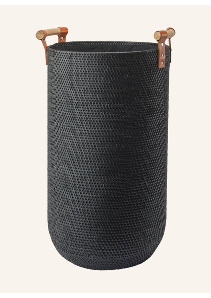 Cıno Kirli Sepeti 58 L, Rattan, 60 cm Yükseklik, Deri Saplı, Keten Torbalı