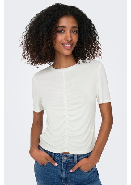 Onlfree Büzgülü Regular Fit Bisiklet Yaka T Shirt Bayan T Shirt 15346602