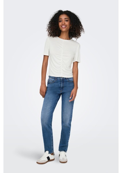 Onlfree Büzgülü Regular Fit Bisiklet Yaka T Shirt Bayan T Shirt 15346602 fiyatları