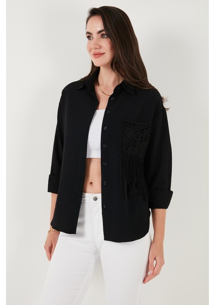 Regular Fit Güpürlü Cep Detaylı Uzun Kollu Gömlek Bayan Gömlek 6773215 modelleri