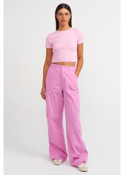 Sıfır Yaka Kısa Kollu Toz Pembe Kadın T-Shirt 10357-2Y5 fiyatları