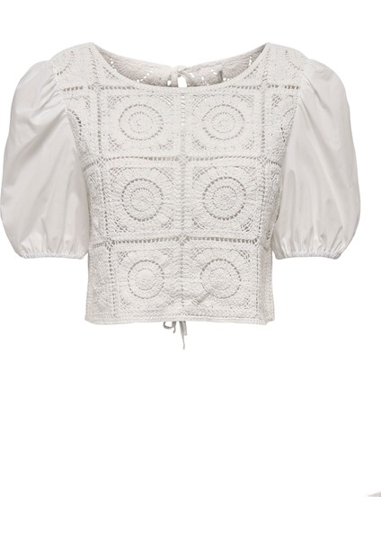 Onlcharis Pamuklu Işlemeli Regular Fit Balon Kol Top Bayan Top 15346915