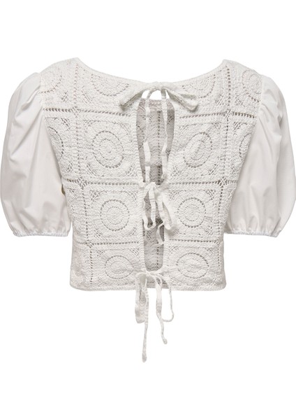 Onlcharis Pamuklu Işlemeli Regular Fit Balon Kol Top Bayan Top 15346915