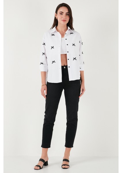 Pamuk Karışımlı Regular Fit Kurdele Detaylı Gömlek Bayan Gömlek 6773097 modelleri