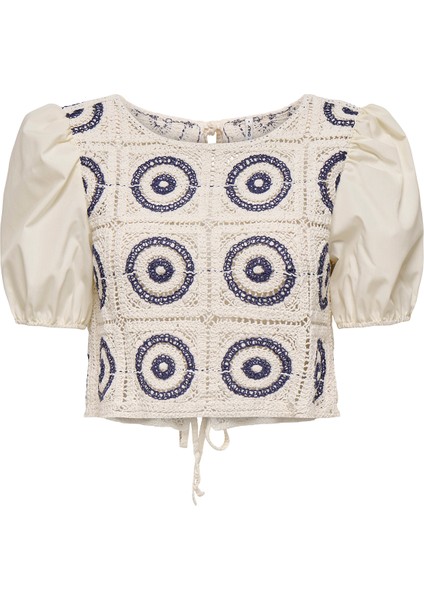 Onlcharis Pamuklu Işlemeli Regular Fit Balon Kol Top Bayan Top 15346915