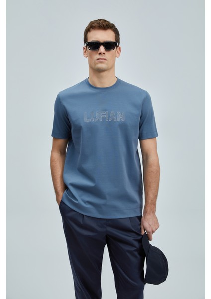 Logolu Streç Pamuklu Regular Fit Bisiklet Yaka T Shirt Erkek T Shirt 111020240