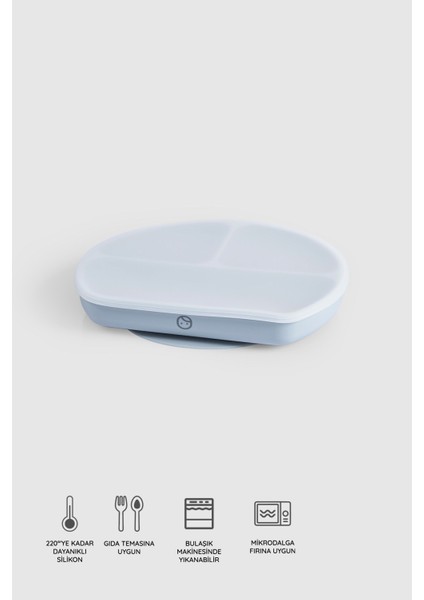 3 Bölmeli Kapaklı Silikon Vakumlu Mavi Mama Tabağı