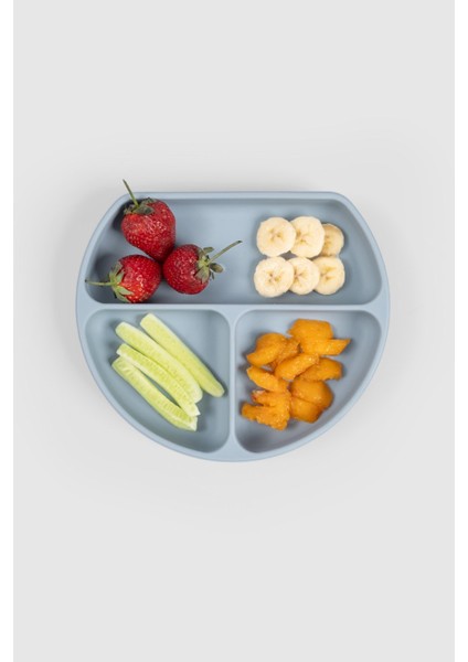 3 Bölmeli Kapaklı Silikon Vakumlu Mavi Mama Tabağı fiyatları