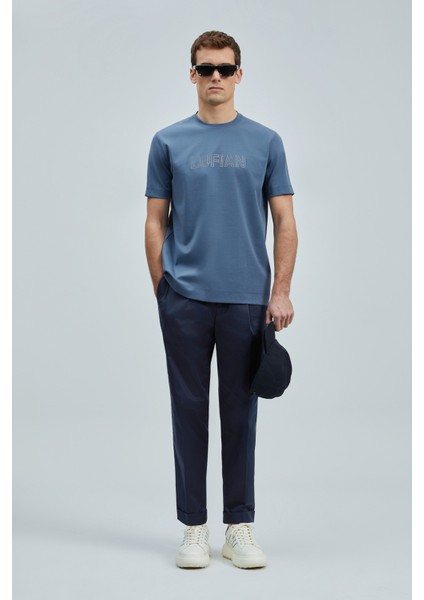 Logolu Streç Pamuklu Regular Fit Bisiklet Yaka T Shirt Erkek T Shirt 111020240