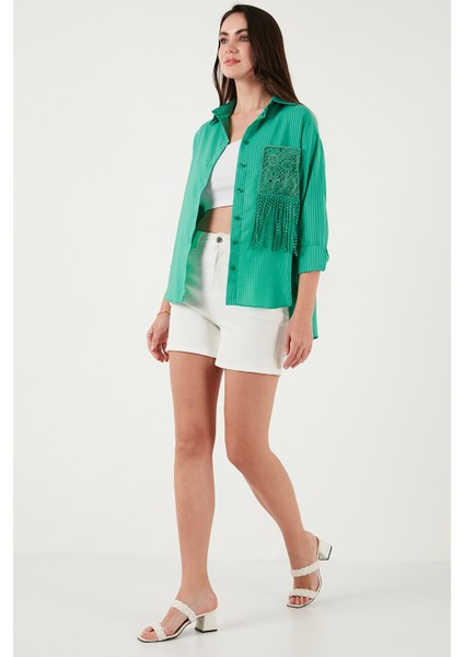 Regular Fit Güpürlü Cep Detaylı Uzun Kollu Gömlek Bayan Gömlek 6773215 fırsatları