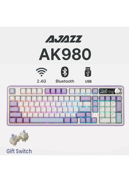 AK980 3 Modlu Hot-Swap Tft Ekranlı Mekanik Oyun KLAVYESI-8.000 Mah Batarya Dinamik Rgb