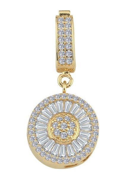 14 Ayar Taşlı Yuvarlak Tasarım Altın Kolye Ucu