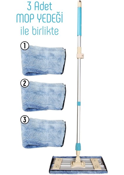 Sihirli Dünya Mop 3 Adet Mikrofiber Bez Aliminyum Gövde Teleskopik Sopa