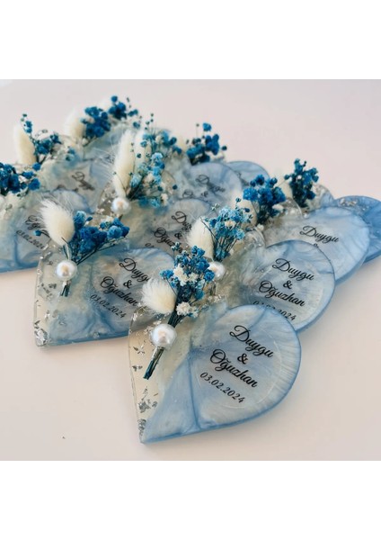 Epoksi Magnet, 25 adet, Söz, Nişan, Kına, Düğün, Nikah, Baby Shower, Doğum Hediyesi -- Mavi ve Pembe renk, Kuru çiçek, inci süsleme ve gümüş detaylar fırsatları