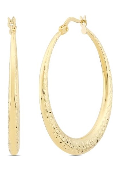 14 Ayar Taşsız Desenli Halka Altın Küpe