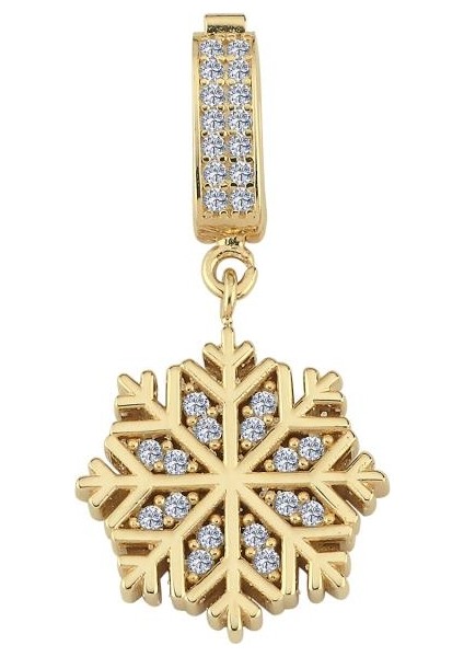 14 Ayar Taşlı Kar Tanesi Tasarım Altın Kolye Ucu