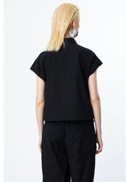 Önü Dantelli Crop Gömlek Siyah 50389 fiyatları