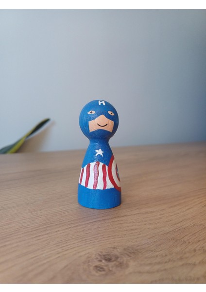 Kaptan Amerika Ahşap Figür Oyuncak Peg Bebek