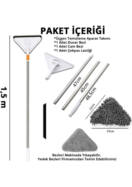 Vip Üçgen Mop Cam Duvar Tavan Fayans Parke Temizleyici Teleskopik Sap Vileda Tablet Mop