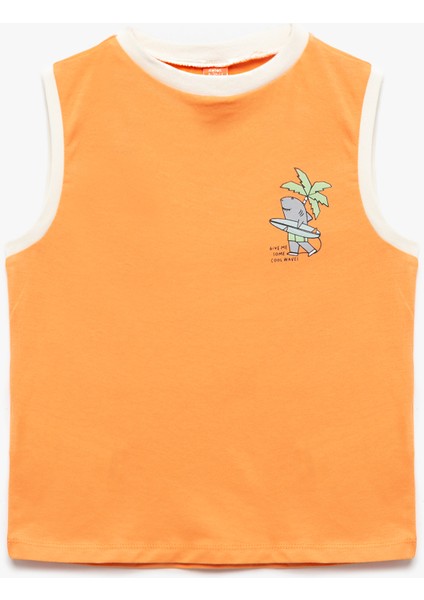 Kolsuz Baskı Detaylı Bisiklet Yaka Pamuklu Atlet