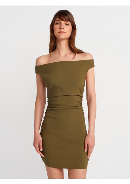 91462 Bardot Mini Elbise-Haki