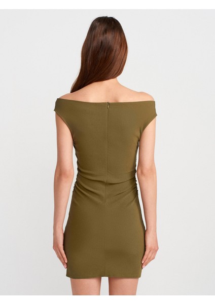 91462 Bardot Mini Elbise-Haki fiyatları
