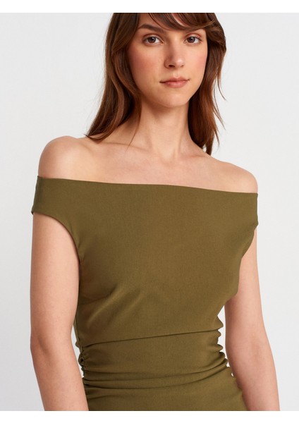 91462 Bardot Mini Elbise-Haki modelleri