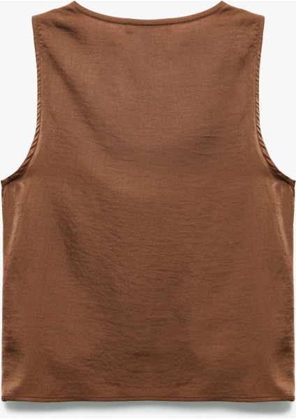 Aerobin Kumaş Kolsuz Degaje Yaka Saten Bluz fiyatları