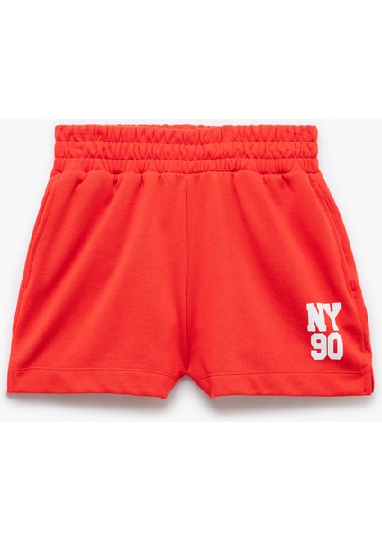 Beli Lastikli Baskılı Cepli Rahat Kalıp Mini Spor Şort