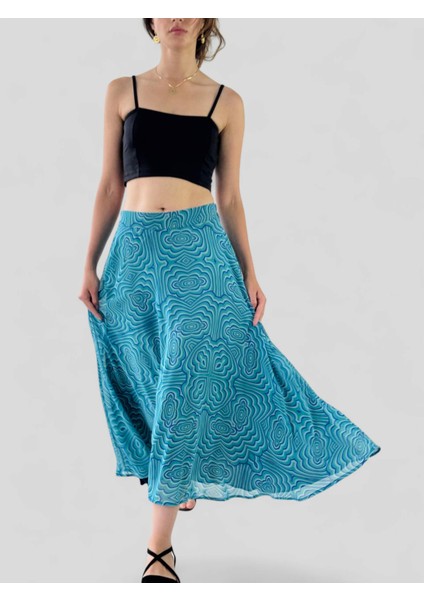 Valerie Şifon Kloş Astarlı Uzun Etek Kadın Turkuaz