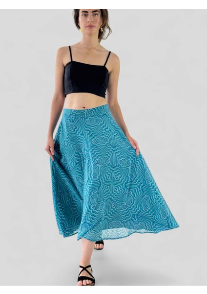 Valerie Şifon Kloş Astarlı Uzun Etek Kadın Turkuaz fiyatları