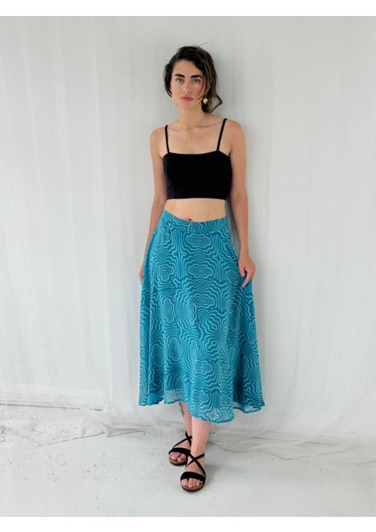 Valerie Şifon Kloş Astarlı Uzun Etek Kadın Turkuaz modelleri