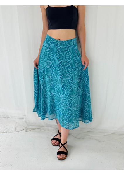 Valerie Şifon Kloş Astarlı Uzun Etek Kadın Turkuaz indirimleri