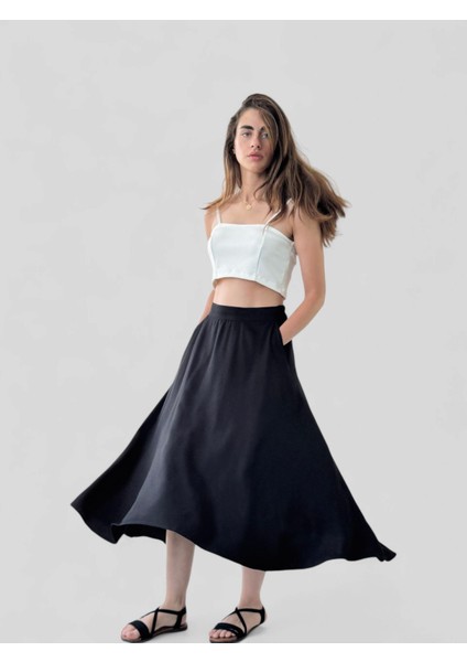 Valerie Viskon Kloş Uzun Etek Kadın Siyah