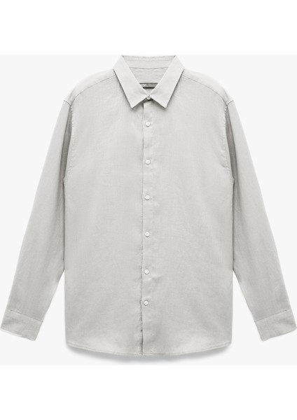 Klasik Yaka Regular Fit Uzun Kollu Keten Gömlek