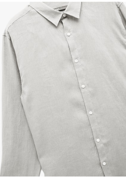 Klasik Yaka Regular Fit Uzun Kollu Keten Gömlek modelleri